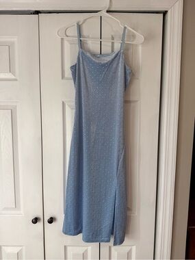 Light Blue Velvet Beaded Midi Slip Dress